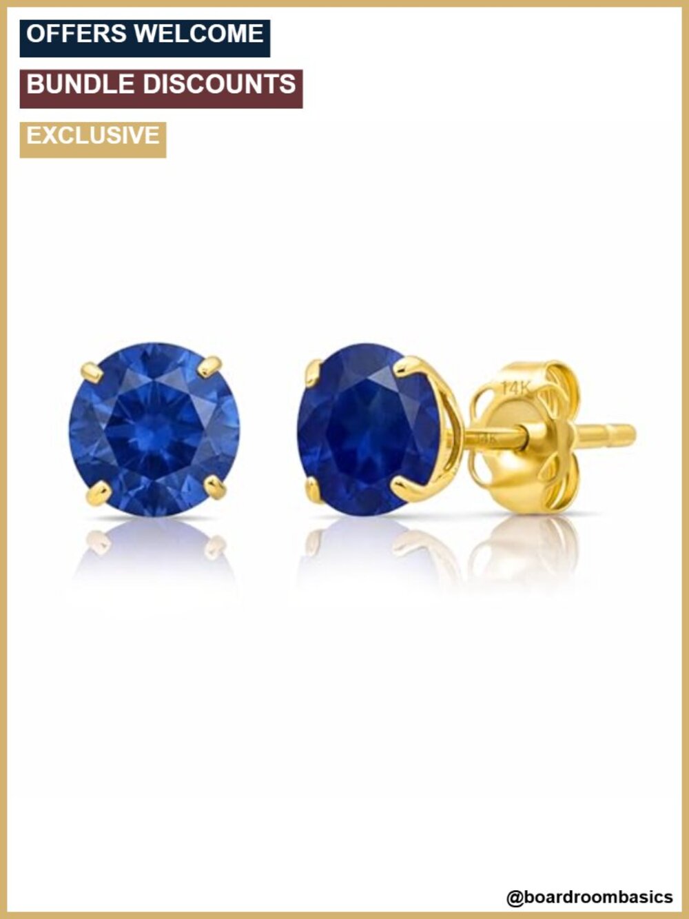 14K Yellow Gold 6MM Round Solitaire Lab Sapphire Stud Earrings